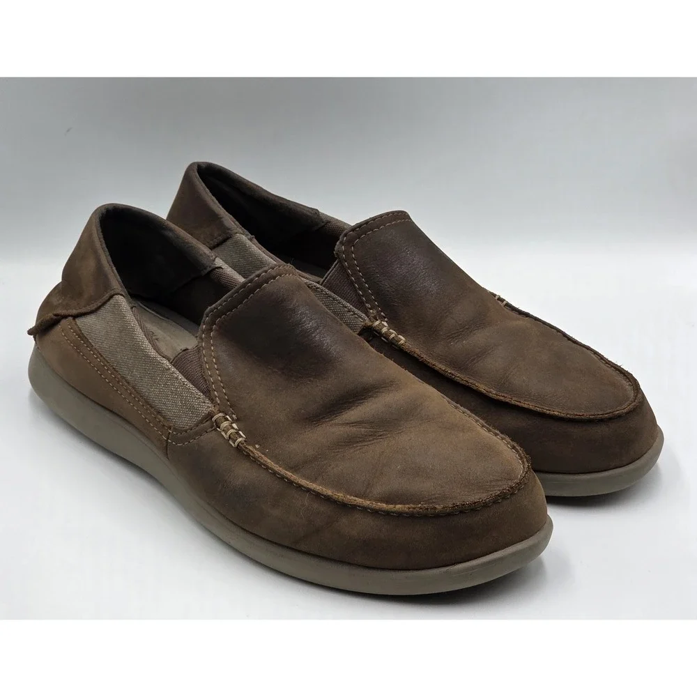 Crocs Santa Cruz II Luxe Leather Loafers Mens 13 Brown Slip On Comfort Shoes